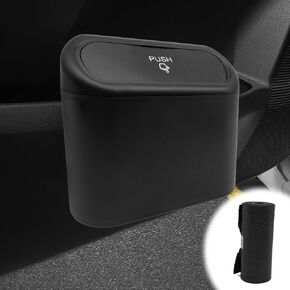Car Trash Can with Lid Leakproof Mini Vehicle Trash Bin and One Roll Plastic Trash Bag Automotive Garbage Container Bin for Vehicle Home Office (Black)