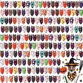 Silkfly 200 Pcs Bulk Halloween Dog Bandanas Large Pumpkin Adjustable Bibs Triangle Scarf Dog Bandanas Costume for Halloween Holiday Pet Costume Accessories