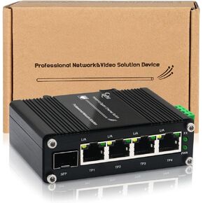 Industrial 4-Port 10/100/1000Mbps Gigabit PoE Switch with SFP Slot, 5-Port IEEE 802.3at PoE Ethernet Switch Supporting Din-Rail, 10 Gbps Switching Capacity, 12~48V DC Input and Voltage Booster