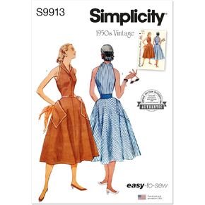 Simplicity Misses' Vintage 1950's One-Piece Dress Sewing Pattern Packet, Design Code S9913, Sizes 16-18-20-22-24, Multicolor