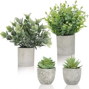 CEWOR 4 Pack Small Fake Plants Artificial Succulents Plants in Pots Artificial Greenery for Home Bedroom Living Room Decor