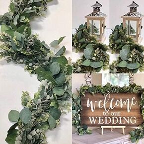 FLORLAB 6.2 Ft Long Faux Eucalyptus Garland - Wedding Arch Summer Garland - Eucalyptus Garland Greenery - Green Garland Decor- Lambs Ear Garland - Magnolia Garland for Mantle - Floral Greenery Swag