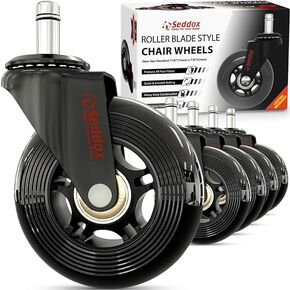 Office Chair Wheels Replacement Set 10mm (3/8" x 7/8") Stem - Fits IKEA Chairs ONLY - Soft Desk Chair Casters for Wood Floors & Carpet - Heavy Duty & Safe for All Floors without Any Chair Mats