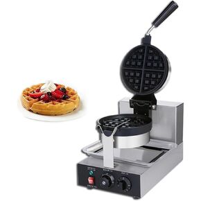 Commercial Waffle Maker, belgian waffle maker, 1000W Round Waffle Iron, Non-Stick Waffle Baker Machine with 122-572℉ / 50-300℃ Temp Range Teflon-Coated Baking Pans Stainless Steel Body