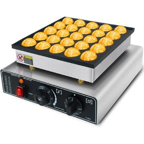 KOOTEN Mini Dutch Pancake,Commercial Electric Maker Pizzelle Maker,110v Mini Pancakes Machine with Timer，25pcs Muffin Waffle Maker for Restaurant and Home