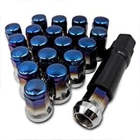 M12x1.25 Lug Nuts Baked Blue Lug Compatible for Acura Cadillac Chevrolet Ford Honda Kia Lexus Lincoln Mazda Mitsubishi Pontiac Toyota, 20PCS 12x1.25 Toasted Blue Lug Nuts with Socket Key.
