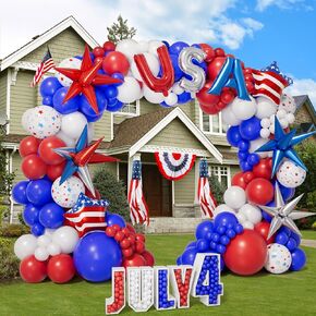 158pcs Red White and Blue Balloons Garland Arch Kit for Patriots Day 4th of July Memorial Veterans Day Graduation Party Supplies Nautical Veterans Memorial Day 4th Decorations