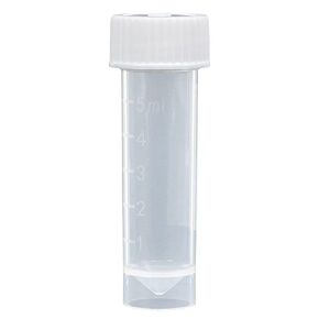 Globe Scientific 6101C Polypropylene Molded Graduations Conical Bottom Self Standing Transport Tubes with Attached White Polyethylene Screw Cap, 5ml Capacity, Pack of 1000