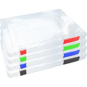 4 Pack Clear A4 File Box, Plastic Scrapbook Paper Storage Boxes Office Desk Documents Magazines Paper Cards Envelope Protector Storage Organizer (11.8 * 8.85 * 0.78in)