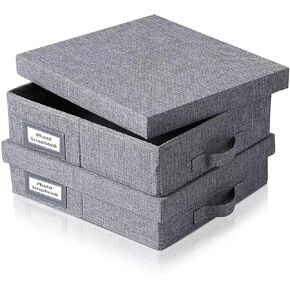 Linen Scrapbook Storage Box Photo Storage Boxes,14.6 '' x 13 '' x 4 '',Gray,Document Letter Box, Photo Box for Storage (2)