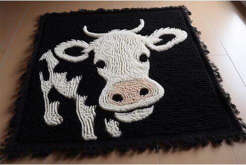 Dairy Cow on Mat Latch Hook Rectangle Rug Kits for Adults Needle Crochet Yarn Embroidery Carpet Hook and Latch Kit Floor Mat Tapestry Christmas Home Decoration 50x50cm in Saudi Arabia