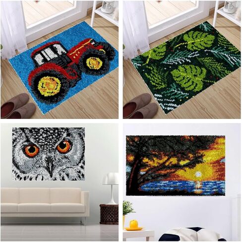 Dairy Cow on Mat Latch Hook Rectangle Rug Kits for Adults Needle Crochet Yarn Embroidery Carpet Hook and Latch Kit Floor Mat Tapestry Christmas Home Decoration 50x50cm in Saudi Arabia