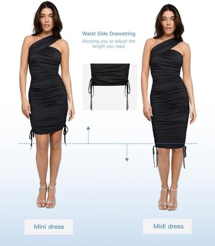 Popilush The Shapewear Dress BlueTag Collection - One Shoulder Ruched Dress with Drawstring Summer Dress in Saudi Arabia