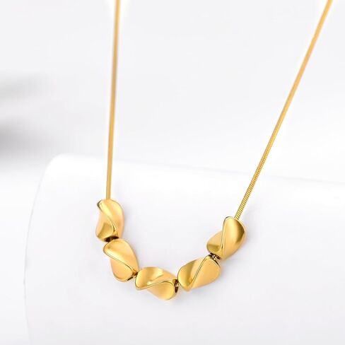 Twisted Five-bead Sliding Necklace Geometric Shape Necklace Titanium Steel Material Twisted Short Bead Series Necklace Gift For Women Girls Mothers and Friends Suitable for Daily Matching in Saudi Arabia