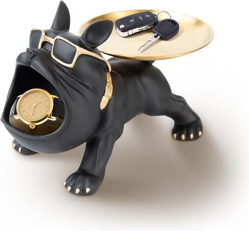 Resin French Bulldog Tray Statue for Home Decor Storage Key Candy Holder Bowl Tray Modern Art Frenchie Animal Sculpture Decor For Dinning Room Entryway Table Office Desk,Black in Saudi Arabia