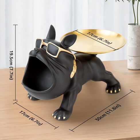 Resin French Bulldog Tray Statue for Home Decor Storage Key Candy Holder Bowl Tray Modern Art Frenchie Animal Sculpture Decor For Dinning Room Entryway Table Office Desk,Black in Saudi Arabia