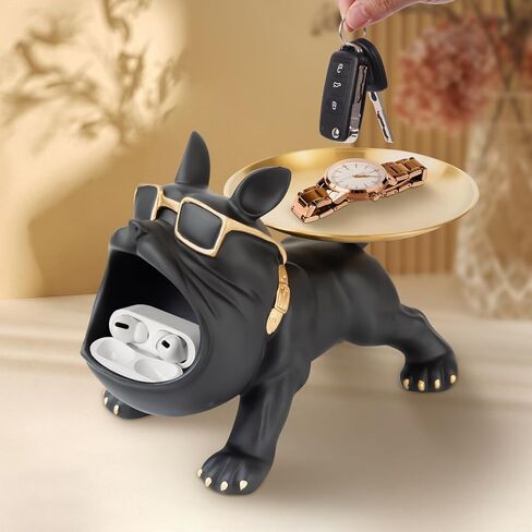 Resin French Bulldog Tray Statue for Home Decor Storage Key Candy Holder Bowl Tray Modern Art Frenchie Animal Sculpture Decor For Dinning Room Entryway Table Office Desk,Black in Saudi Arabia