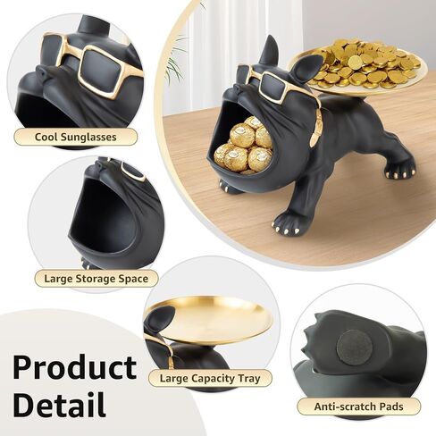 Resin French Bulldog Tray Statue for Home Decor Storage Key Candy Holder Bowl Tray Modern Art Frenchie Animal Sculpture Decor For Dinning Room Entryway Table Office Desk,Black in Saudi Arabia