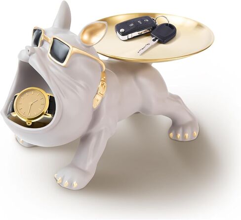 Resin French Bulldog Tray Statue for Home Decor Storage Key Candy Holder Bowl Tray Modern Art Frenchie Animal Sculpture Decor For Dinning Room Entryway Table Office Desk,Black in Saudi Arabia