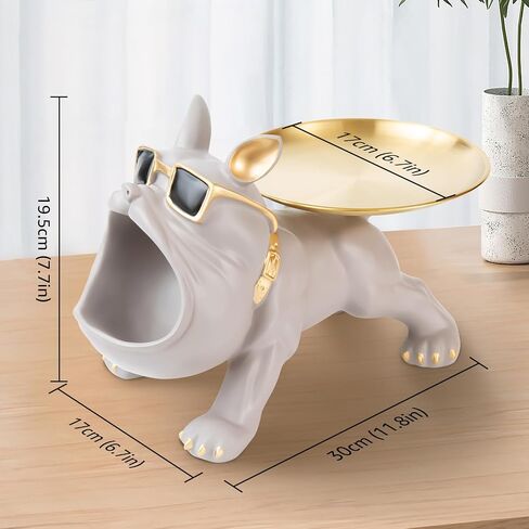 Resin French Bulldog Tray Statue for Home Decor Storage Key Candy Holder Bowl Tray Modern Art Frenchie Animal Sculpture Decor For Dinning Room Entryway Table Office Desk,Black in Saudi Arabia