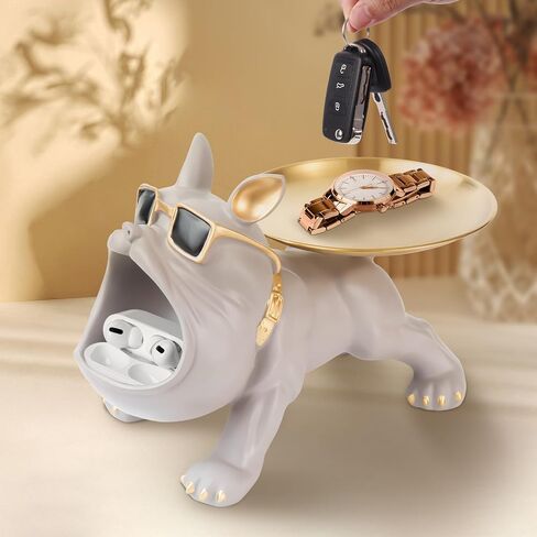 Resin French Bulldog Tray Statue for Home Decor Storage Key Candy Holder Bowl Tray Modern Art Frenchie Animal Sculpture Decor For Dinning Room Entryway Table Office Desk,Black in Saudi Arabia