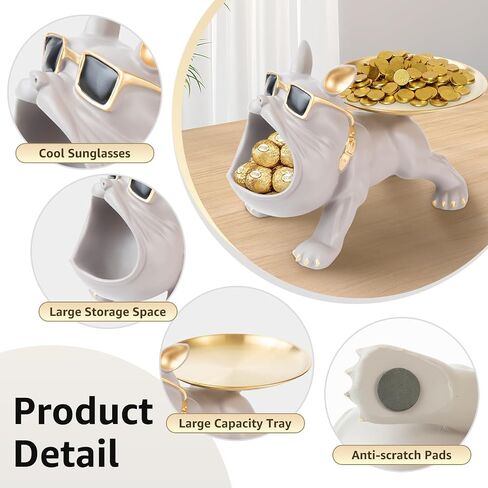 Resin French Bulldog Tray Statue for Home Decor Storage Key Candy Holder Bowl Tray Modern Art Frenchie Animal Sculpture Decor For Dinning Room Entryway Table Office Desk,Black in Saudi Arabia