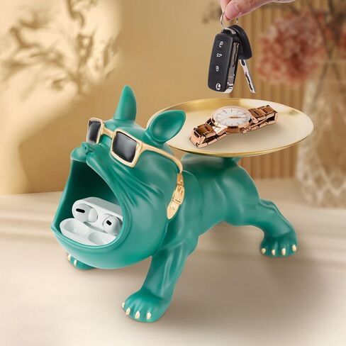 Resin French Bulldog Tray Statue for Home Decor Storage Key Candy Holder Bowl Tray Modern Art Frenchie Animal Sculpture Decor For Dinning Room Entryway Table Office Desk,Black in Saudi Arabia