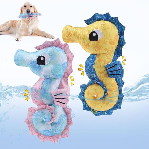BINGPET Dog Water Toys Floating Toys,2 Pack Squeaky Dog Toys,Tough Interactive Dog Toys with Durable Oxford Fabric Summer Pool Outdoor,Seahorse Shaped Cute Dog Chew Toys for Small Medium Large Dogs in Kuwait