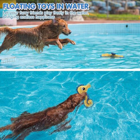 BINGPET Dog Water Toys Floating Toys,2 Pack Squeaky Dog Toys,Tough Interactive Dog Toys with Durable Oxford Fabric Summer Pool Outdoor,Seahorse Shaped Cute Dog Chew Toys for Small Medium Large Dogs in Kuwait