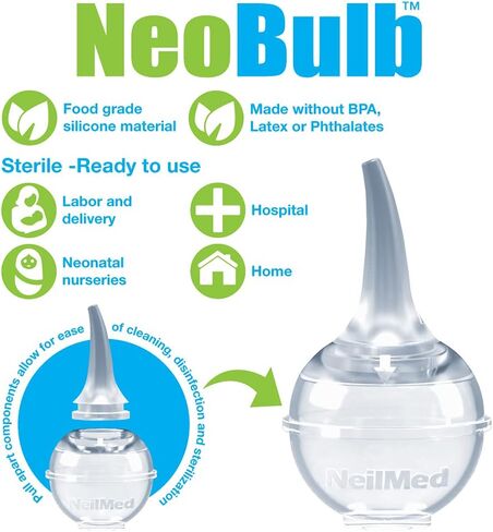 NeilMed NeoBulb شفاطة معقمة للفم والأنف، تم تطويرها بواسطة الأطباء، سيليكون صالح للطعام، جاهز للاستخدام في المخاض والولادة، ودور الحضانة وفي المنزل in Kuwait