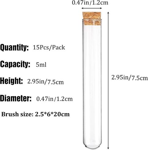 Test Tubes, 15Pcs 5ml Plastic Tube, Propagation Tubes, Test Tubes with Lids, Plastic Test Tubes, Test Tube, Test Tubes for Plants, Plastic Tubes with Caps, Clear Plastic Test Tubes with Cork Stoppers in Kuwait