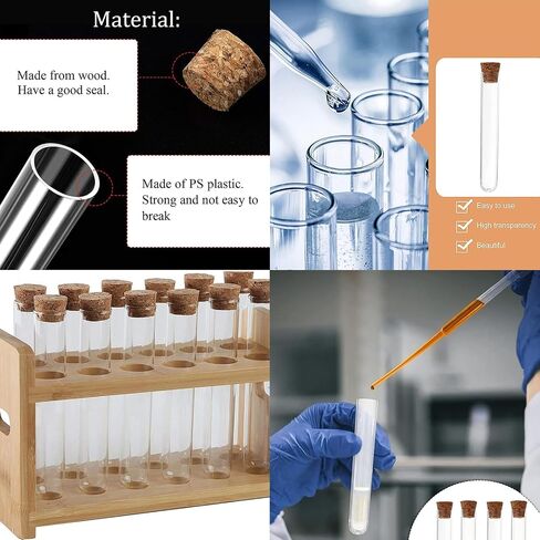 Test Tubes, 15Pcs 5ml Plastic Tube, Propagation Tubes, Test Tubes with Lids, Plastic Test Tubes, Test Tube, Test Tubes for Plants, Plastic Tubes with Caps, Clear Plastic Test Tubes with Cork Stoppers in Kuwait