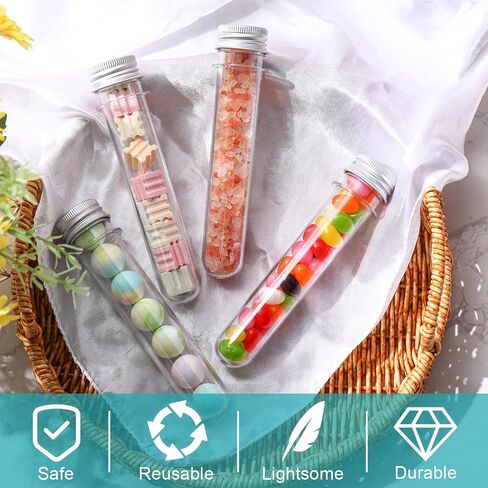 100 قطعة أنابيب اختبار 40 مل أنابيب اختبار بلاستيكية مع أغطية لولبية 1.2 × 5.5 بوصة / 30 × 141 مم أنابيب حلوى شفافة قوارير أنابيب تخزين حاوية لعينة مسحوق بذور الخرز هدية حفلة علمية، فضي in Saudi Arabia