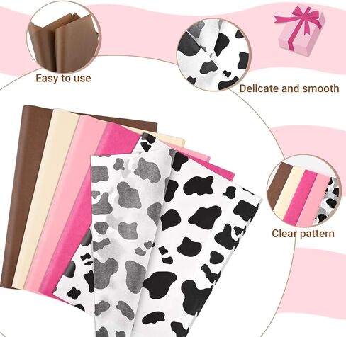 100 Sheets 20×14 Inches Western Cowgirl Party Tissue Paper Pink Cow Printed Tissue Paper for My First Rodeo Birthday Party Cowboy Birthday Baby Shower in Saudi Arabia