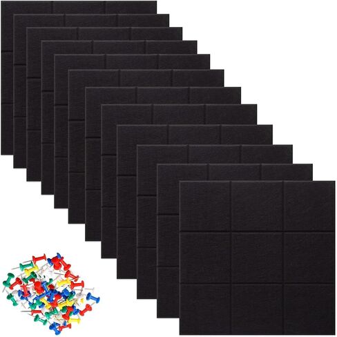 12 Pcs Large 11.8" x 11.8" Felt Bulletin Board for Wall Square Felt Board Tiles with 60 Push Pins Self Adhesive Cork Board Tiles Tack Board for Office Kitchen Classroom Photos Notes Memo DIY (Black) in Saudi Arabia