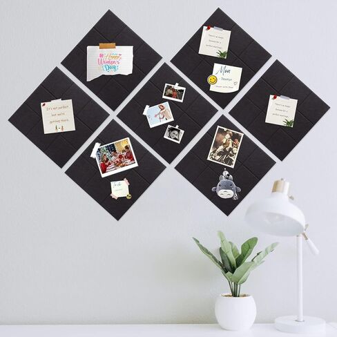 12 Pcs Large 11.8" x 11.8" Felt Bulletin Board for Wall Square Felt Board Tiles with 60 Push Pins Self Adhesive Cork Board Tiles Tack Board for Office Kitchen Classroom Photos Notes Memo DIY (Black) in Saudi Arabia
