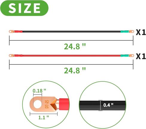 4AWG 24 inch Battery Inverter Cables Set for Car, Marine, Motorcycle, RV, Golf Cart, Solar (1 Black & 1 Red) - 4 Gauge 2 Feet with 5/16 Ring Terminals in Saudi Arabia