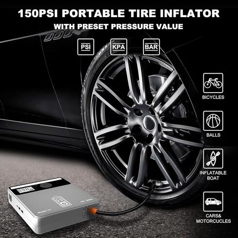 Jump Starter with Air Compressor, 3000A Car Battery Jump Starter (9.0L Gas or 8.5L Diesel Engines) with 150PSI Digital Tire Inflator, 12V Portable Jump Box with LCD Screen, Emergency Light in Saudi Arabia