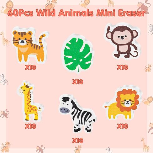 ممحاة سفاري أنيمالز بيسيل 60 قطعة ممحاة مطاطية صغيرة للحيوانات البرية الكرتونية للأطفال، ممحاة ألغاز مكتبية ثلاثية الأبعاد لطيفة، مكافأة للطلاب في المدرسة، مكافأة الربيع والصيف، وحفلات عيد الميلاد، وحفلات أعياد الميلاد in Kuwait