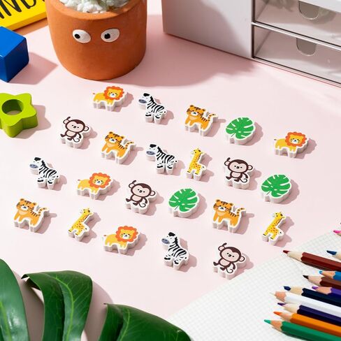 ممحاة سفاري أنيمالز بيسيل 60 قطعة ممحاة مطاطية صغيرة للحيوانات البرية الكرتونية للأطفال، ممحاة ألغاز مكتبية ثلاثية الأبعاد لطيفة، مكافأة للطلاب في المدرسة، مكافأة الربيع والصيف، وحفلات عيد الميلاد، وحفلات أعياد الميلاد in Kuwait
