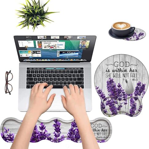 Large Gaming Mouse Pad, Keyboard Wrist Rest + Mouse Wrist Pad + Coaster + Mini Hook Desk Pad Set, Memory Foam, Non-Slip Base. Suitable for Office and Home - Sunflower Inspirational Quote in Saudi Arabia