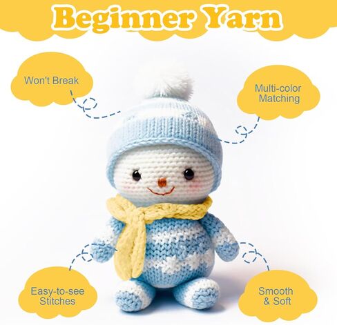 3 × 50 جرام من خيوط الكروشيه للمبتدئين، خيوط للحياكة سهلة الرؤية، خيوط سميكة مكتنزة وناعمة لهدايا خيوط الحياكة للمبتدئين in Kuwait