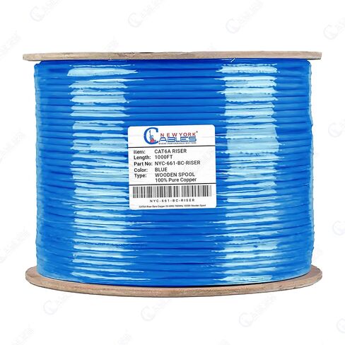 NewYork Cables Cat6a Riser Cable 1000ft - كابل إيثرنت Cat 6a نحاسي صلب 100٪ معتمد - CMR، 23 AWG، 750 ميجاهرتز، PoE++ - زوج ملتوي غير محمي (UTP) - سرعة عالية 10 جيجابايت للشبكات والألعاب in Kuwait