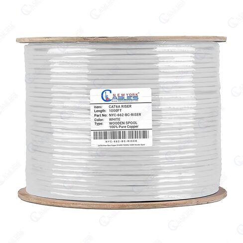 NewYork Cables Cat6a Riser Cable 1000ft - كابل إيثرنت Cat 6a نحاسي صلب 100٪ معتمد - CMR، 23 AWG، 750 ميجاهرتز، PoE++ - زوج ملتوي غير محمي (UTP) - سرعة عالية 10 جيجابايت للشبكات والألعاب in Kuwait
