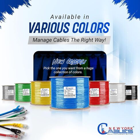 NewYork Cables Cat6a Riser Cable 1000ft - كابل إيثرنت Cat 6a نحاسي صلب 100٪ معتمد - CMR، 23 AWG، 750 ميجاهرتز، PoE++ - زوج ملتوي غير محمي (UTP) - سرعة عالية 10 جيجابايت للشبكات والألعاب in Kuwait