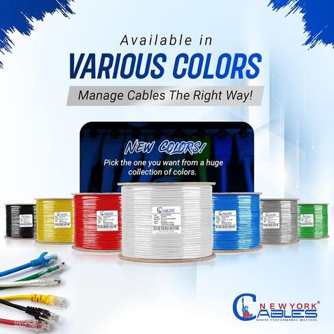 NewYork Cables Cat6a Riser Cable 1000ft - كابل إيثرنت Cat 6a نحاسي صلب 100٪ معتمد - CMR، 23 AWG، 750 ميجاهرتز، PoE++ - زوج ملتوي غير محمي (UTP) - سرعة عالية 10 جيجابايت للشبكات والألعاب in Kuwait
