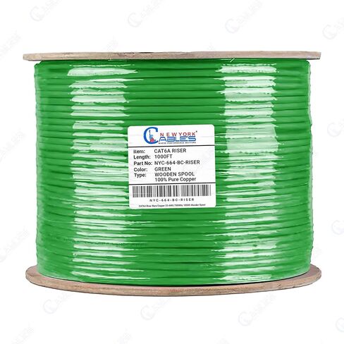 NewYork Cables Cat6a Riser Cable 1000ft - كابل إيثرنت Cat 6a نحاسي صلب 100٪ معتمد - CMR، 23 AWG، 750 ميجاهرتز، PoE++ - زوج ملتوي غير محمي (UTP) - سرعة عالية 10 جيجابايت للشبكات والألعاب in Kuwait