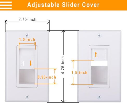 Cable Pass Through Wall Plate 2 Pack with Slider Cap, 1-Gang Wall Plate Cover Built in Low Voltage Mounting Bracket for Routing Cables and Wires In-wall in Saudi Arabia