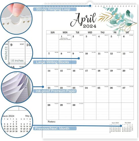 تقويم الحائط 2024-2025، 12 بوصة × 17 بوصة 18 شهرًا يناير 2024 - يونيو 2025، 2024 تقويم كبير مع ملصقات + ربط سلك مزدوج + خطاف تعليق + تواريخ جوليان، تقويم حائط 2024 لتنظيم المكتب المنزلي in Kuwait