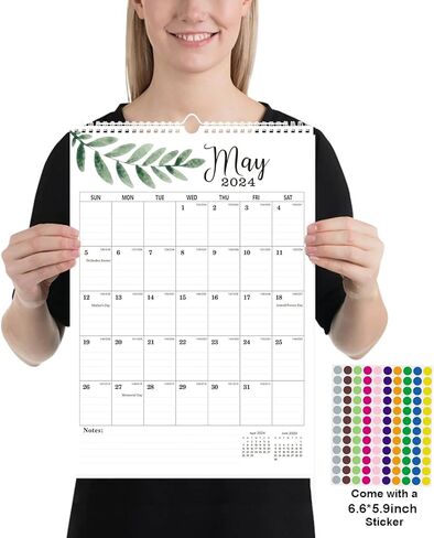 تقويم الحائط 2024-2025، 12 بوصة × 17 بوصة 18 شهرًا يناير 2024 - يونيو 2025، 2024 تقويم كبير مع ملصقات + ربط سلك مزدوج + خطاف تعليق + تواريخ جوليان، تقويم حائط 2024 لتنظيم المكتب المنزلي in Kuwait